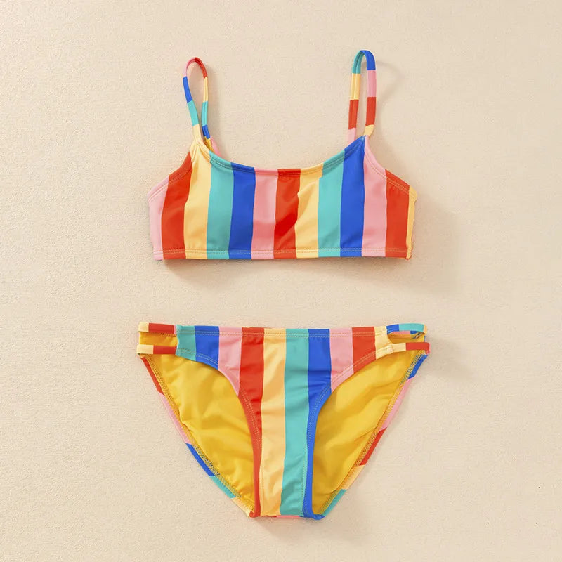 Maillots de bain pour filles TUONXYE, ensemble haut court à épaules dénudées et culotte à imprimé floral, bikini pour enfants, vêtements de plage