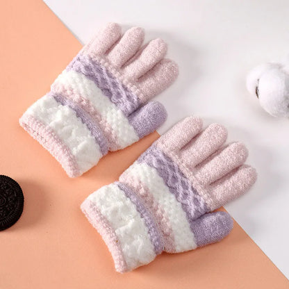 Winter Kindergarten Children Striped Split Finger Gloves Thick Warm Kids Knitted Glove 3-6year Boy Girl Baby Hand Warmer Mittens