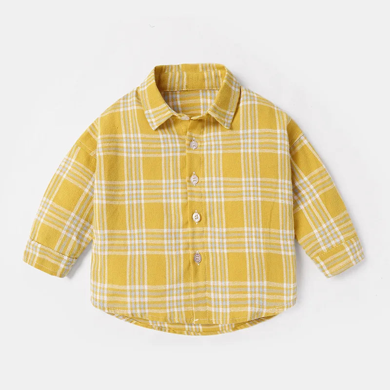 T-shirts printemps-automne pour bébés garçons, en coton à carreaux, manches longues, col rabattu, vêtements d'extérieur pour nouveau-nés