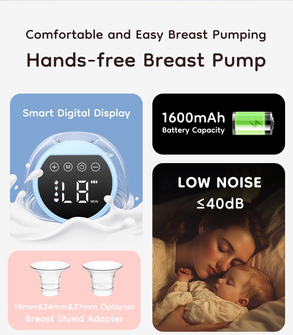 Tire-lait électrique portable MAMIJOY, 4 modes, 12 niveaux, tire-lait mains libres, silencieux et confortable, avec bride de 19/24 mm, EB26