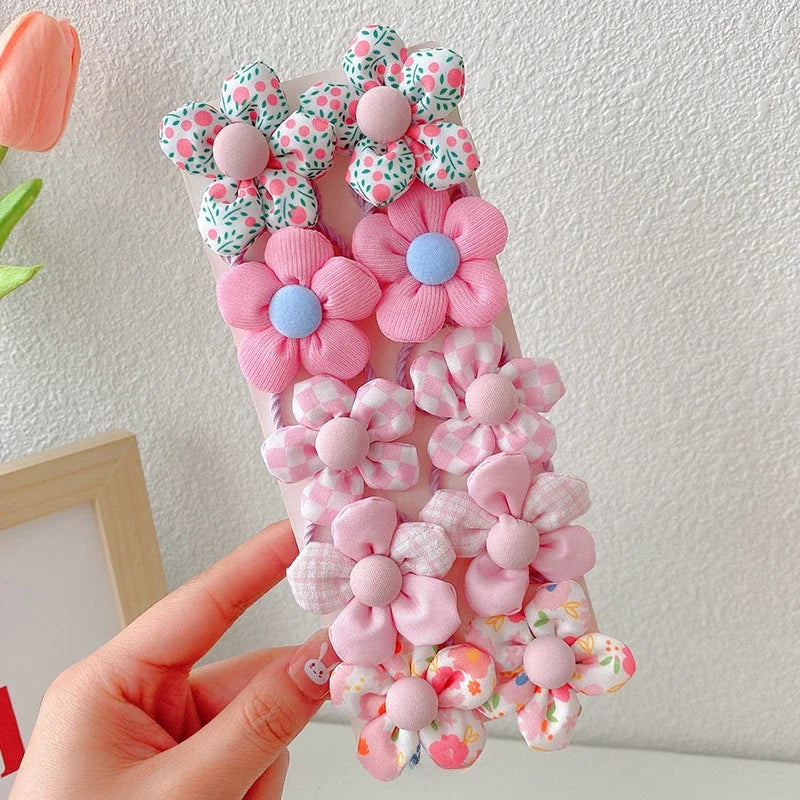 10Pcs/Set New Baby Girl Cute Colors Flower Hair Bands Ponytail Holder Chilren Soft Scrunchies Rubber Kid Hair Accessories