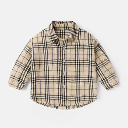 T-shirts printemps-automne pour bébés garçons, en coton à carreaux, manches longues, col rabattu, vêtements d'extérieur pour nouveau-nés