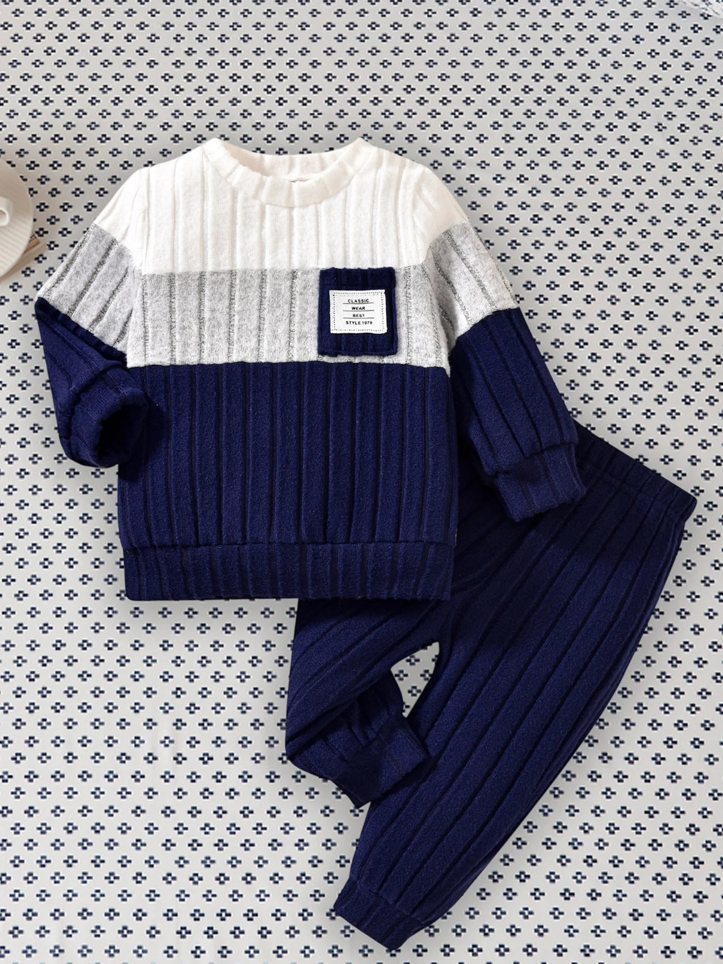 VISgogo Ensemble de vêtements 2 pièces pour garçons de 0 à 3 ans, pull à manches longues et col rond, couleur unie, pantalon