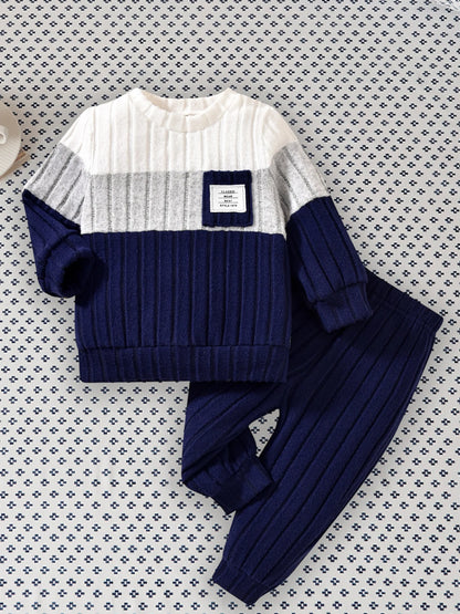 VISgogo Ensemble de vêtements 2 pièces pour garçons de 0 à 3 ans, pull à manches longues et col rond, couleur unie, pantalon