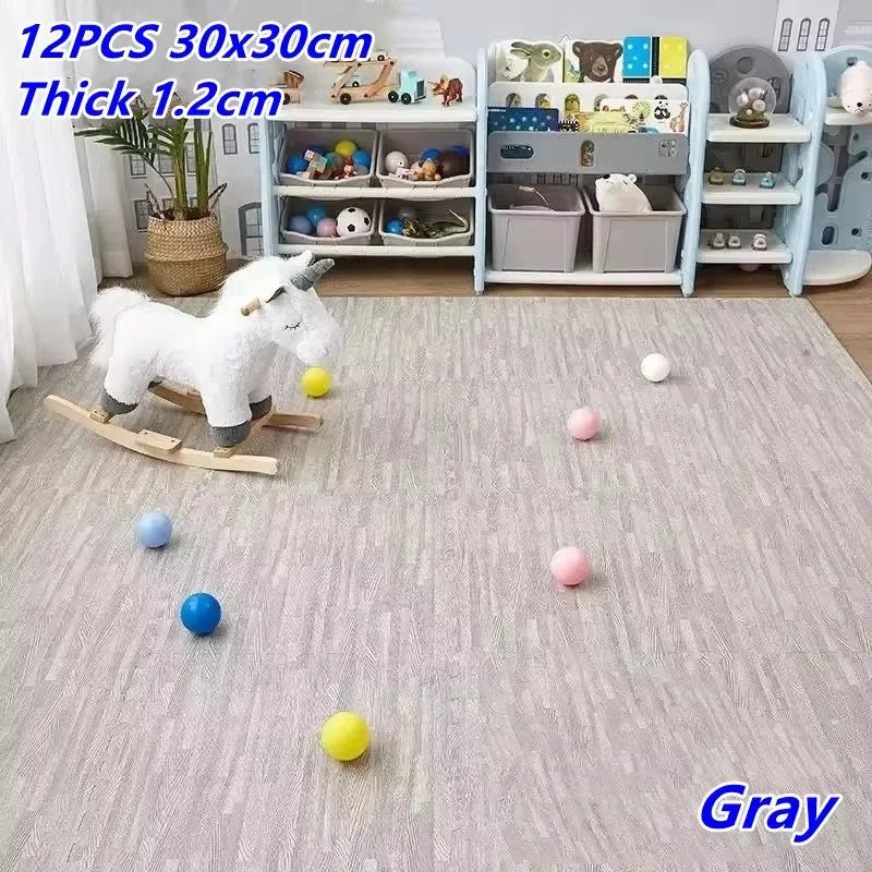 Puzzle Mat 12PCS 30x30cm Foam Play Mats Rug Baby Game Mat Baby Activity Gym Puzzle Mat Wood Grain Floor Mat Kids Carpet Play Mat