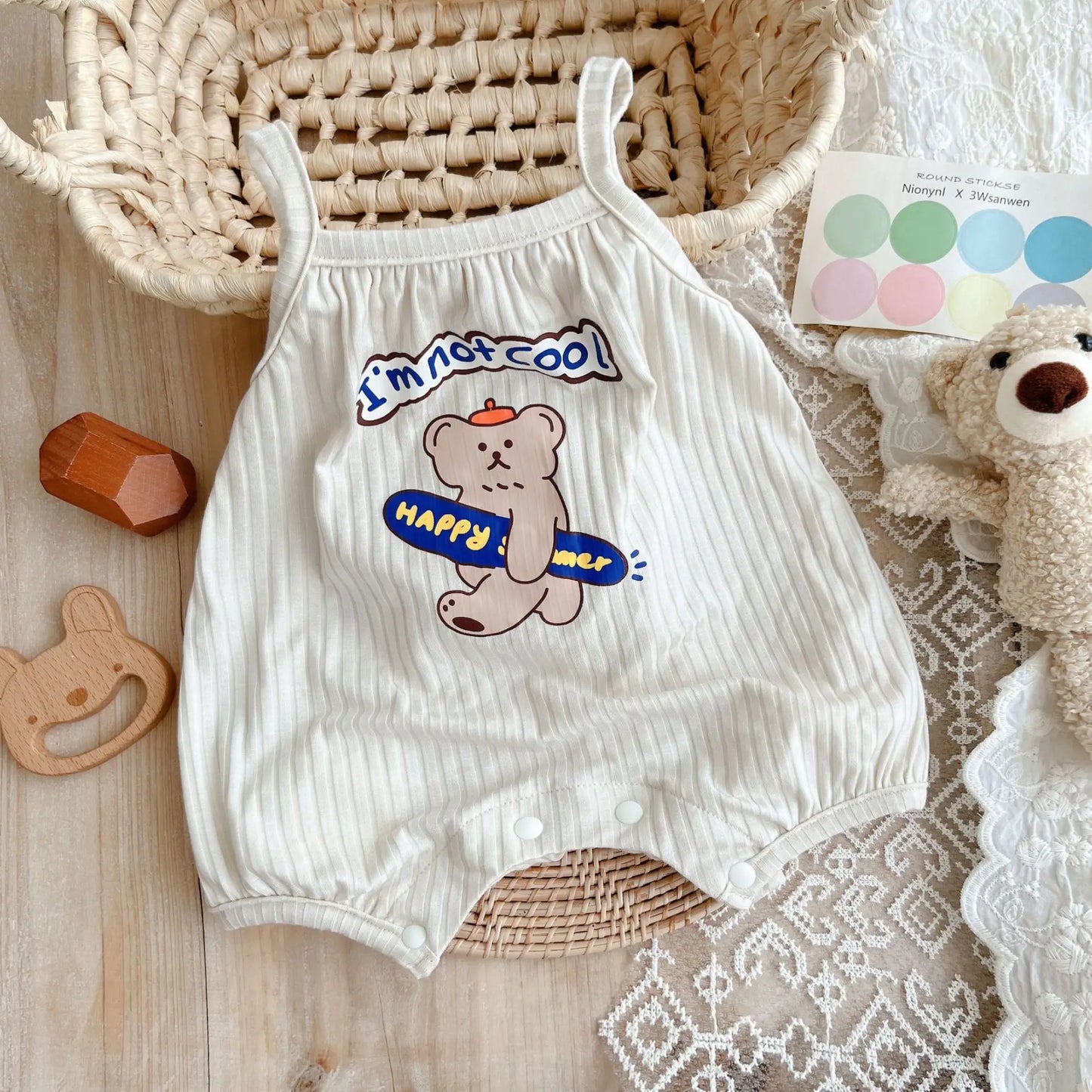 Combinaison mignonne à motif ours pour bébés et tout-petits - 90 % coton, fine et respirante, idéale pour l'été