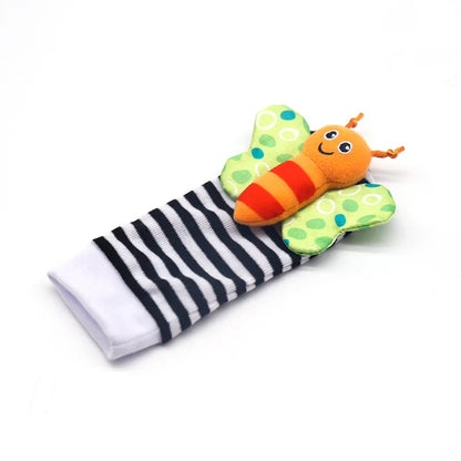 Lot de 4 hochets pour bébé de 0 à 12 mois, chaussettes avec dragonne et hochet, chaussettes pour bébé, chaussettes pour tout-petits