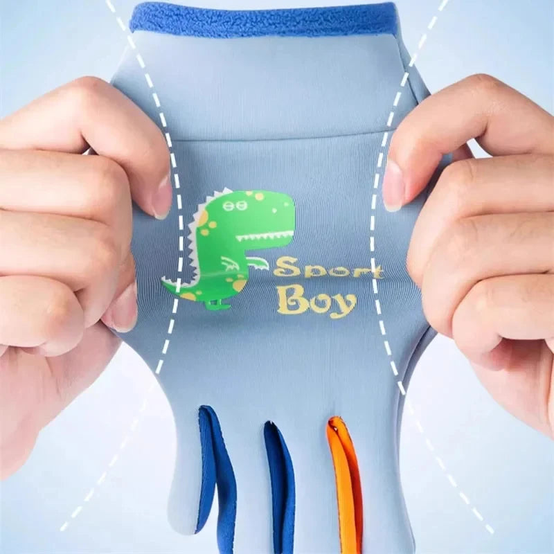 Winter Children's Gloves Cartoon Dinosaur Fluorescence Cycling Kids Warm Sports Skiing Windproof Waterproof Boys Girls Gloves