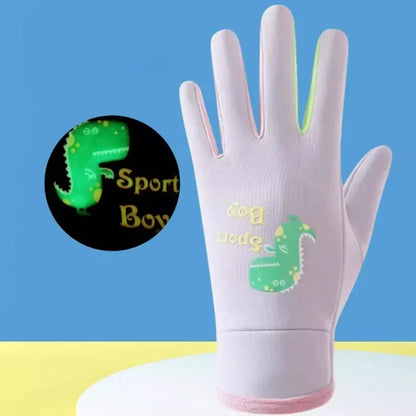 Winter Children's Gloves Cartoon Dinosaur Fluorescence Cycling Kids Warm Sports Skiing Windproof Waterproof Boys Girls Gloves