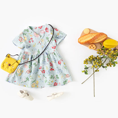 Robe d'été à manches courtes en coton pour petites filles, tenue de vacances, Sanlutoz Notely
