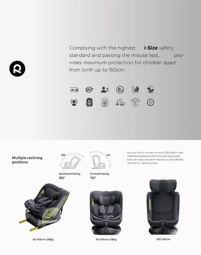 Child Seat 360° Baby Car Seat  Rotatable ISOFIX ,E8，R129/Group0+1/2/3,0-36 kg/0-12 Years, 5-Point Safety Belt, Child Car Seat