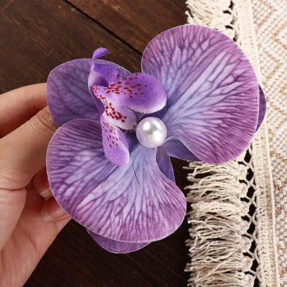 Pince à cheveux en tissu avec fleur, orchidée papillon, style coréen, épingle à cheveux en forme de fleur, accessoires pour cheveux féminins, pince à cheveux en perles pour fille, bord de mer