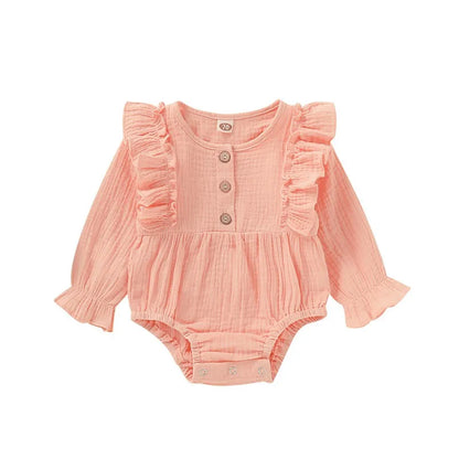 Barboteuse en coton pour nouveau-né fille, 3 couleurs, manches longues, volants, tendance, printemps et automne, pour bébé fille de 0 à 12 mois
