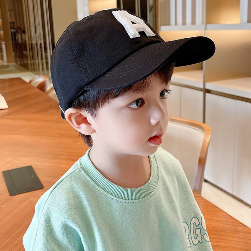 A-Letter Kids Baseball Caps Solid Color Children 2-5Year Boys Girls Baby Duck Tongue Cap Cotton Outdoor Sports Sunscreen Visors