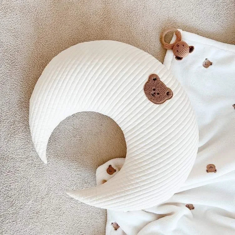 Ins Newborn Baby Nursing Pillow Baby Embroidered Pillow Pure Cotton Moon Cushion Children's Bed Pillow Removable and Washable