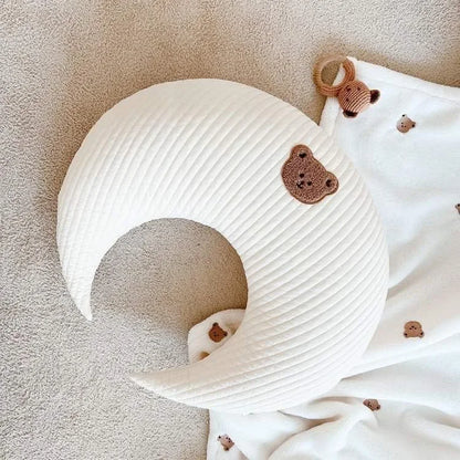 Ins Newborn Baby Nursing Pillow Baby Embroidered Pillow Pure Cotton Moon Cushion Children's Bed Pillow Removable and Washable