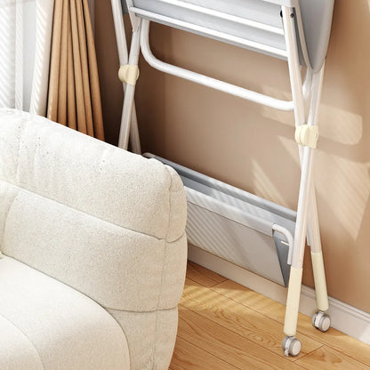 Portable Baby Changing Table for Nursery Height Adjustable Foldable Diaper Table with Swivel Wheels Drying Rack Large Storage
