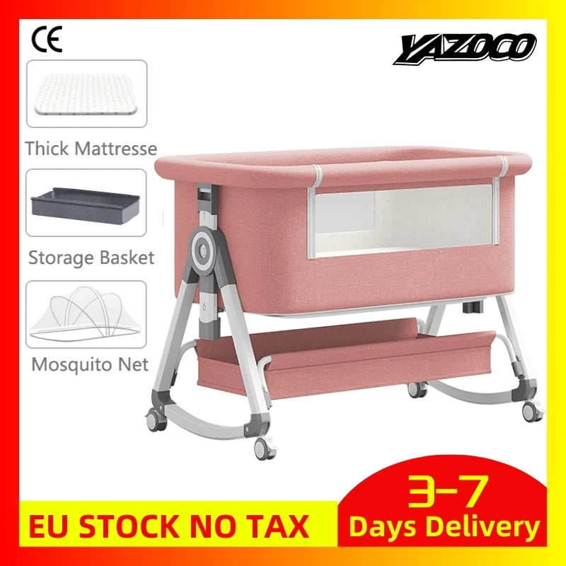 5-in-1 baby crib, adjustable height from 40-53, rocking bed, mosquito net and storage basket, free delivery