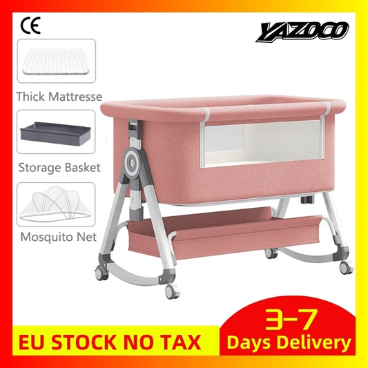 5-in-1 baby crib, adjustable height from 40-53, rocking bed, mosquito net and storage basket, free delivery