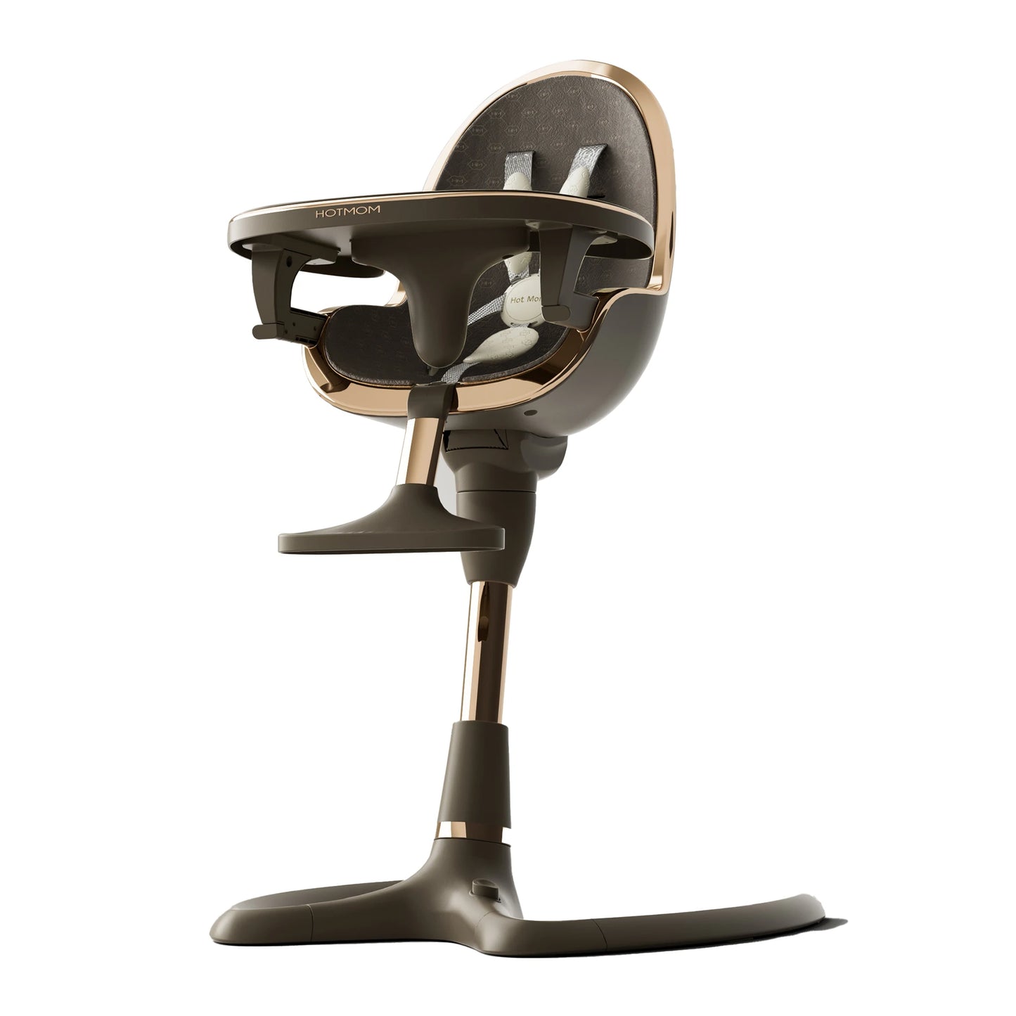 Hot Mom Baby High Chair With Adjustable Seat Height, Eating Chair with Foot Rest,Removable Tray,PU Leather Cushion