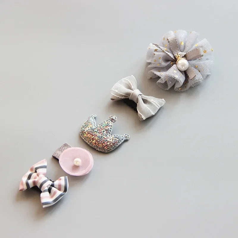 5Pcs/Set Baby Hair Clips Cute Girl Bows Crown Hair Clips Kids Child Baby Hairpins Barrettes Haarspeldjes Baby Hair Accessories