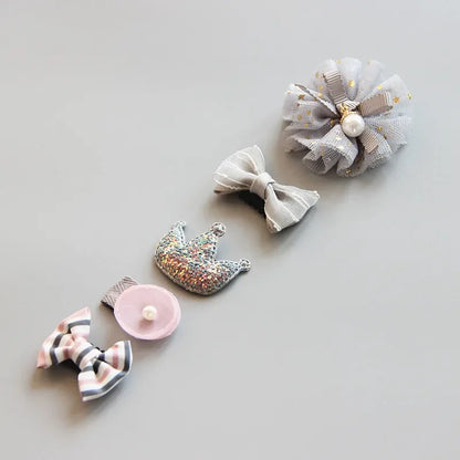 5Pcs/Set Baby Hair Clips Cute Girl Bows Crown Hair Clips Kids Child Baby Hairpins Barrettes Haarspeldjes Baby Hair Accessories
