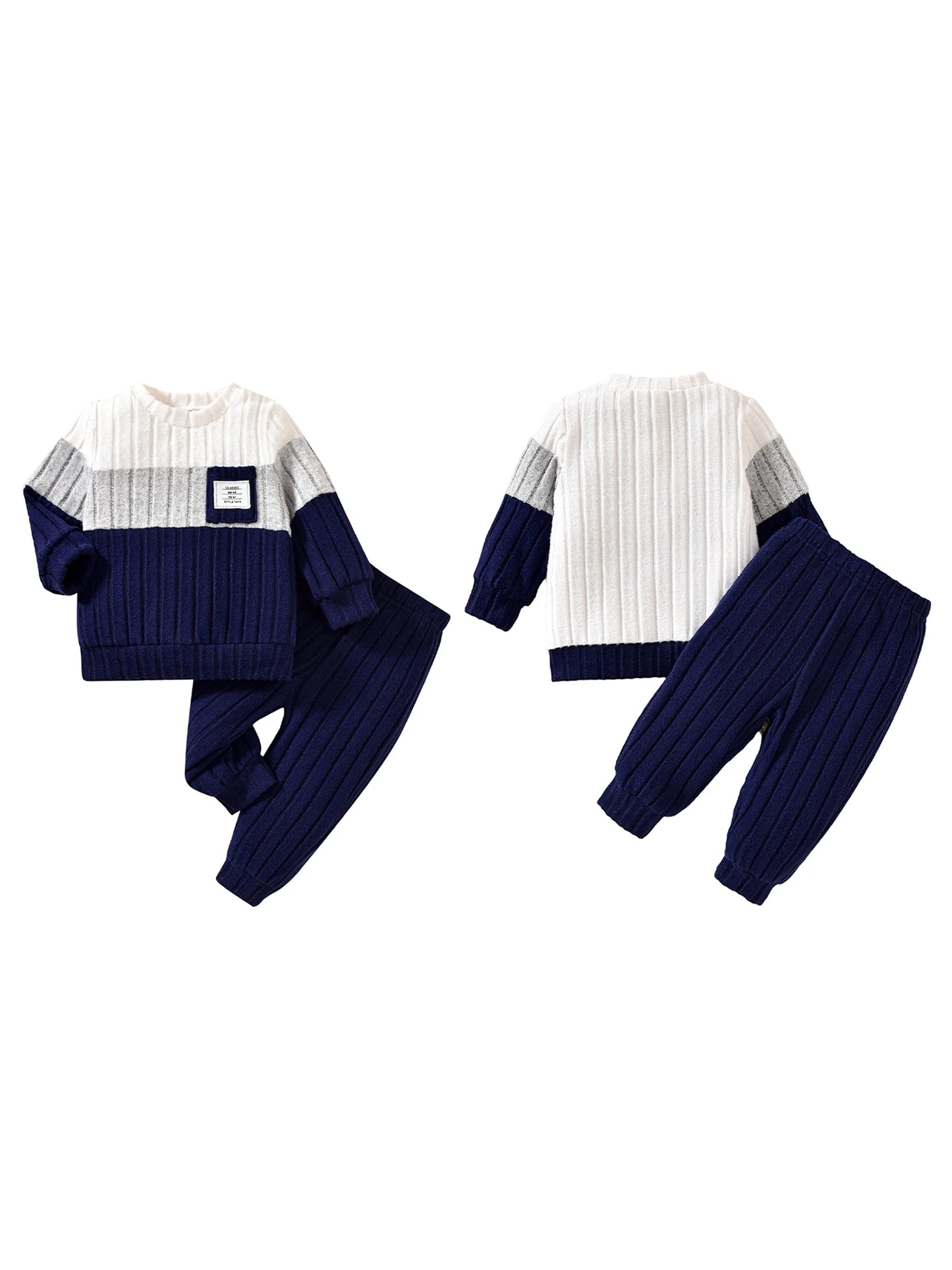 VISgogo Ensemble de vêtements 2 pièces pour garçons de 0 à 3 ans, pull à manches longues et col rond, couleur unie, pantalon