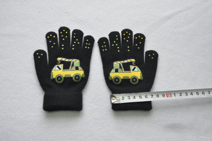 5-11Y Children Cartoon Vehicle Plush Warm Gloves For Boys Girls Student Winter Knitted Mittens Outdoor Cycling Skiing Gloves New