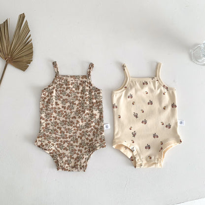 1688 Ins Style Été Bébé Coton Barboteuse Filles Sans Manches Motif Fruits Bonne Élasticité 0-2 Ans Combinaison Vente Chaude