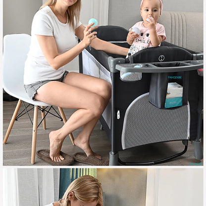 PANGDUBE Multifunctional Baby Crib 120*60cm Baby Bed, Baby Rocker, Diaper Changing Table 0 ~ 6 Years Old Baby Cot