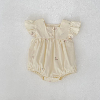 Barboteuse d'été pour bébé fille, manches volantées, vêtements en dentelle douce, barboteuse pour nouveau-né, combinaison pour fille, fleurs brodées, barboteuse pour bébé