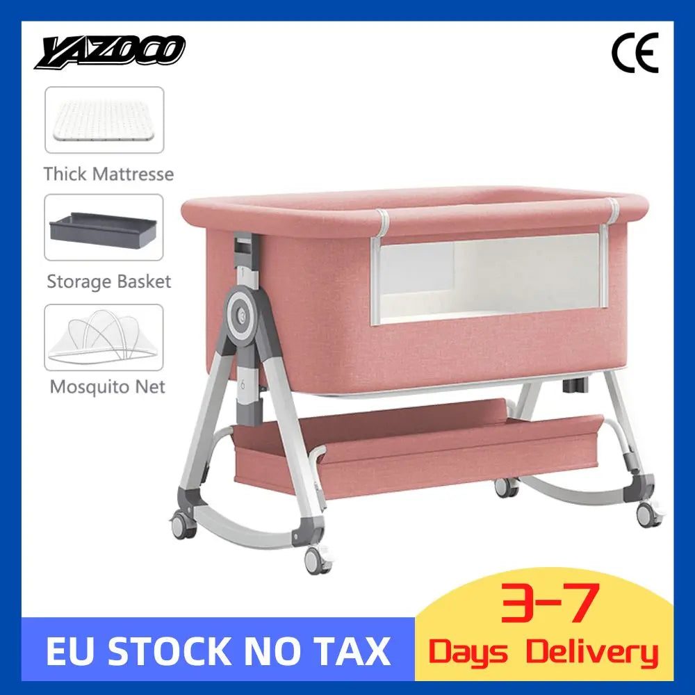 Baby Crib 3 in 1 Baby bed Portable Foldable Adjustable Height Silent Wheels Shaker Bassinet With Mosquito Net for Newborn