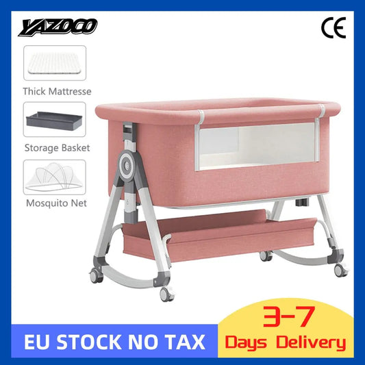 Baby Crib 3 in 1 Baby bed Portable Foldable Adjustable Height Rotatable Wheels Shaker Bassinet With Mosquito Net for Newborn