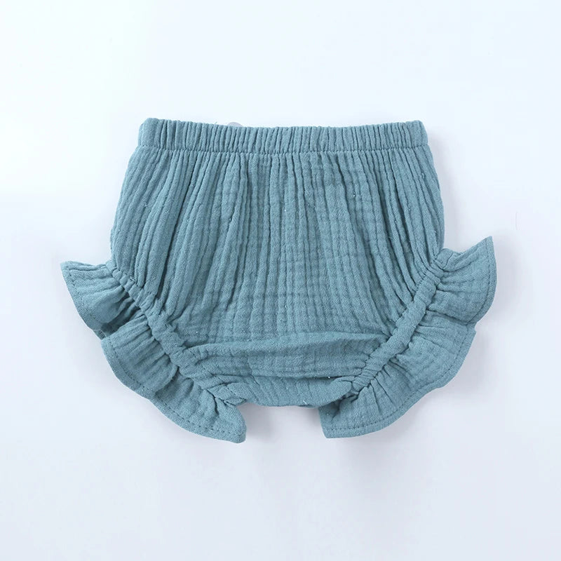 Ensemble de vêtements d'été pour nouveau-né fille, haut sans manches à volants en coton uni, pantalon court, 2 pièces