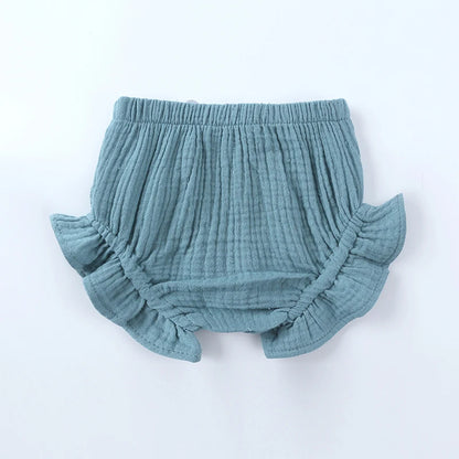 Ensemble de vêtements d'été pour nouveau-né fille, haut sans manches à volants en coton uni, pantalon court, 2 pièces