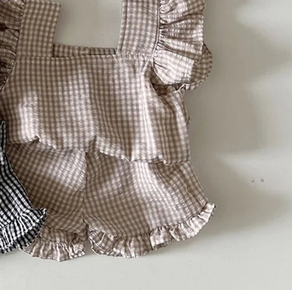 Milancel 2024 Ensemble de vêtements d'été pour bébé, t-shirt à carreaux et short pour tout-petit, 2 pièces, vêtements d'extérieur pour filles
