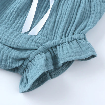 Ensemble de vêtements d'été pour nouveau-né fille, haut sans manches à volants en coton uni, pantalon court, 2 pièces
