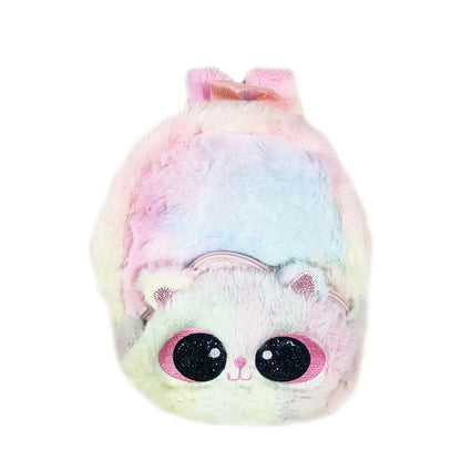 Girls and Boys Kindergarten Shoulders Bags Children's Cartoon Unicorn Plush Big Eyed Backpack Children's Colorful Plush Backpack