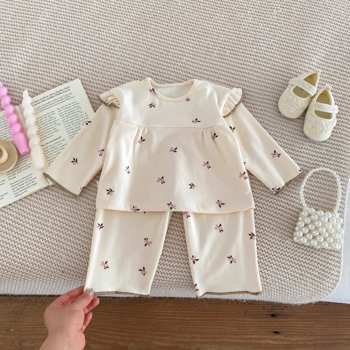 IG Fashion Vêtements pour nouveau-nés Pyjama pour bébé Garçon Fille Imprimé Cerise Manches Longues Chemise + Pantalon Vêtements de Nuit Ensemble Deux Pièces 0-2 ans