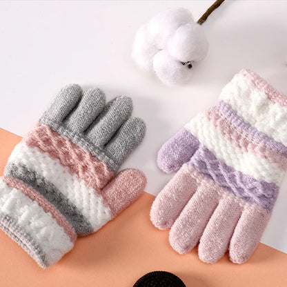 Winter Kindergarten Children Striped Split Finger Gloves Thick Warm Kids Knitted Glove 3-6year Boy Girl Baby Hand Warmer Mittens