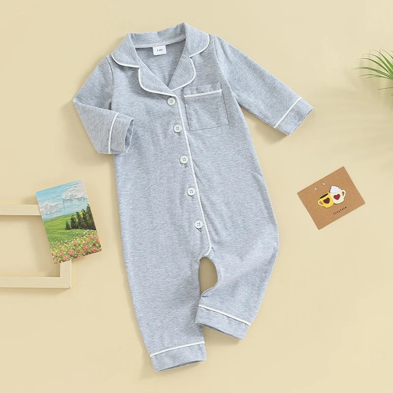 Barboteuse pour bébé garçon et fille, pyjama patchwork, col rabattu, boutons, manches longues, combinaison pour nourrisson, vêtements de nuit printemps-automne