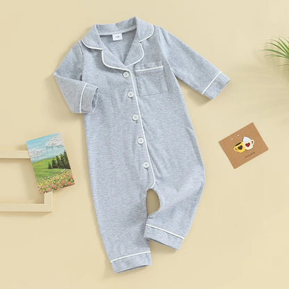 Barboteuse pour bébé garçon et fille, pyjama patchwork, col rabattu, boutons, manches longues, combinaison pour nourrisson, vêtements de nuit printemps-automne