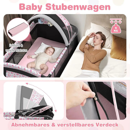 5-in-1 Travel Cot with Mattress,with Adjustable Canopy,with Changing Mat,Music Box & Carry Bag,up to 15 kg Load Capacity
