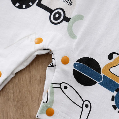 Body d'été pour bébé, motif voiture de dessin animé mignon, tout en coton, confortable, décontracté, col rond, manches courtes