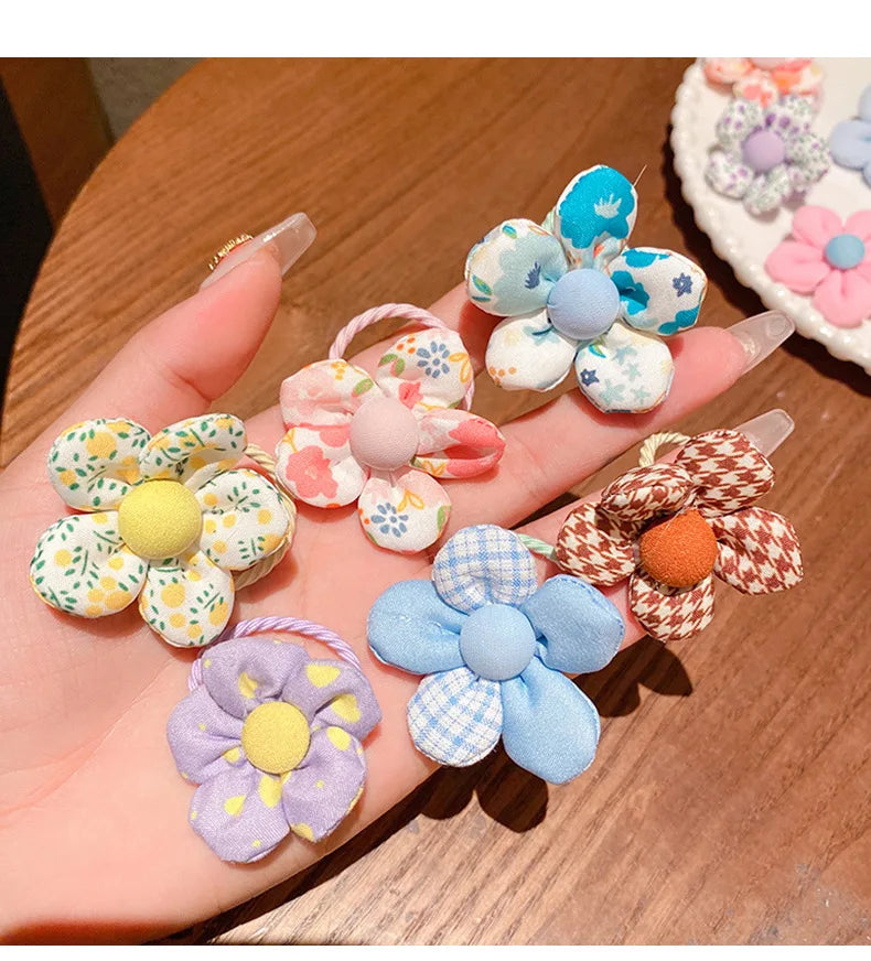 10Pcs/Set New Baby Girl Cute Colors Flower Hair Bands Ponytail Holder Chilren Soft Scrunchies Rubber Kid Hair Accessories
