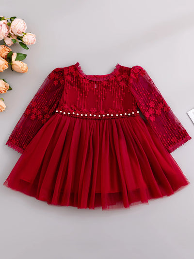 Robe de princesse vintage en dentelle florale pour petite fille, nouveau design, motif floral, pour fête, anniversaire