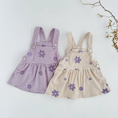 Vêtements printemps-automne pour bébé fille, robe à bretelles pour enfants, broderie florale, jolie feuille de lotus, vêtements pour nouveau-né
