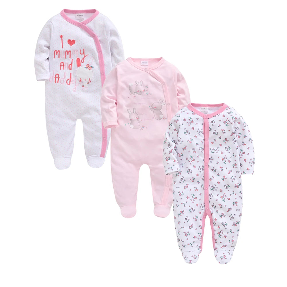 Barboteuse à pois pour bébé fille, lot de 3 pièces, 0 à 12 mois, joli vêtement printemps-automne à manches longues