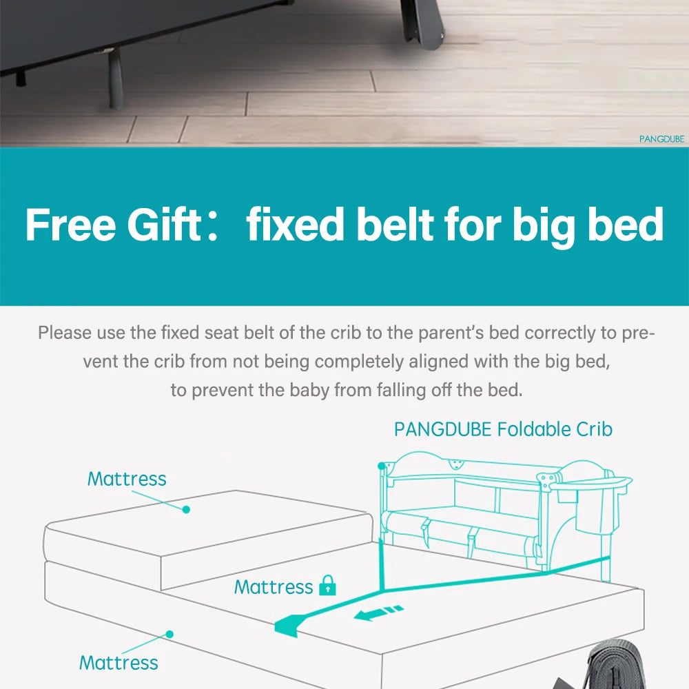 PANGDUBE Multifunctional Baby Crib 120*60cm Baby Bed, Baby Rocker, Diaper Changing Table 0 ~ 6 Years Old Baby Cot