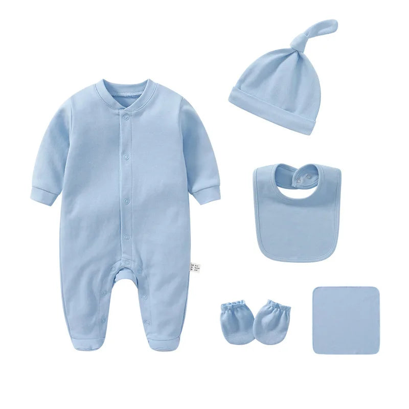 Barboteuses pour bébés garçons en coton uni, vêtements pour nouveau-nés, moufles, chapeaux, chaussettes, tenues pour enfants, tout-petits, personnalisées